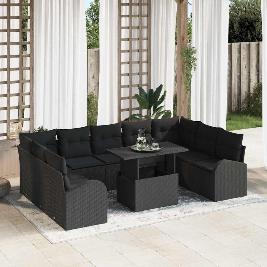 Garden Sofa Set 10 pcs Black Poly Rattan