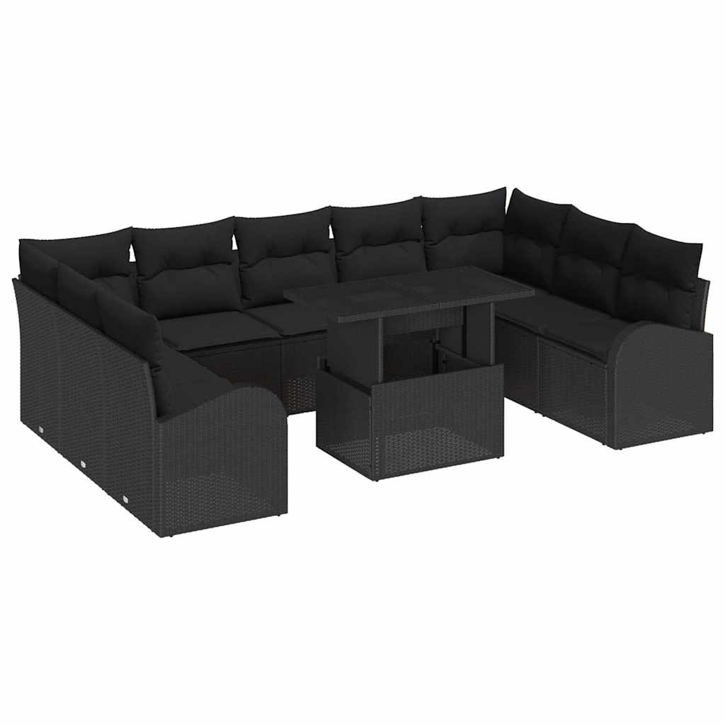 Garden Sofa Set with Storage 10 pcs Black Poly Rattan
