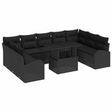 Garden Sofa Set with Storage 10 pcs Black Poly Rattan