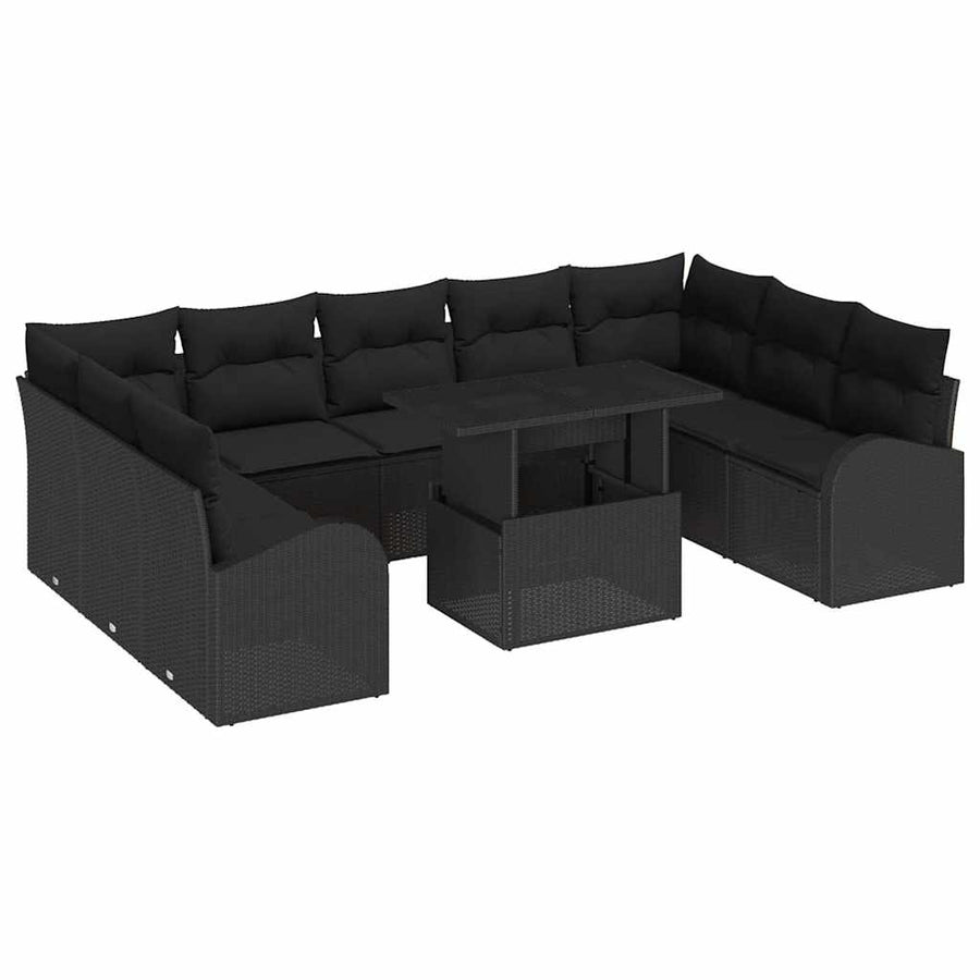 Garden Sofa Set 10 pcs Black Poly Rattan