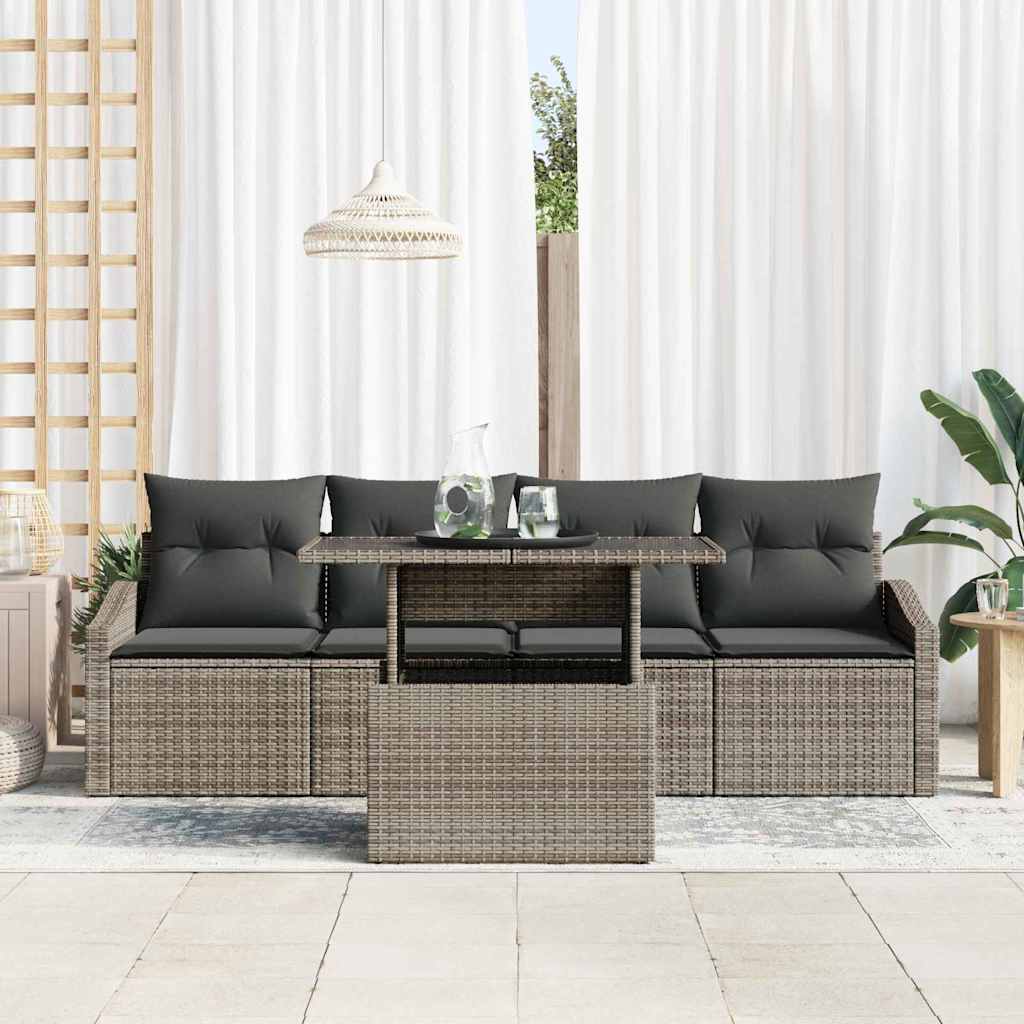 Garden Sofa Set with Cushion 5 pcs Grey Poly Rattan