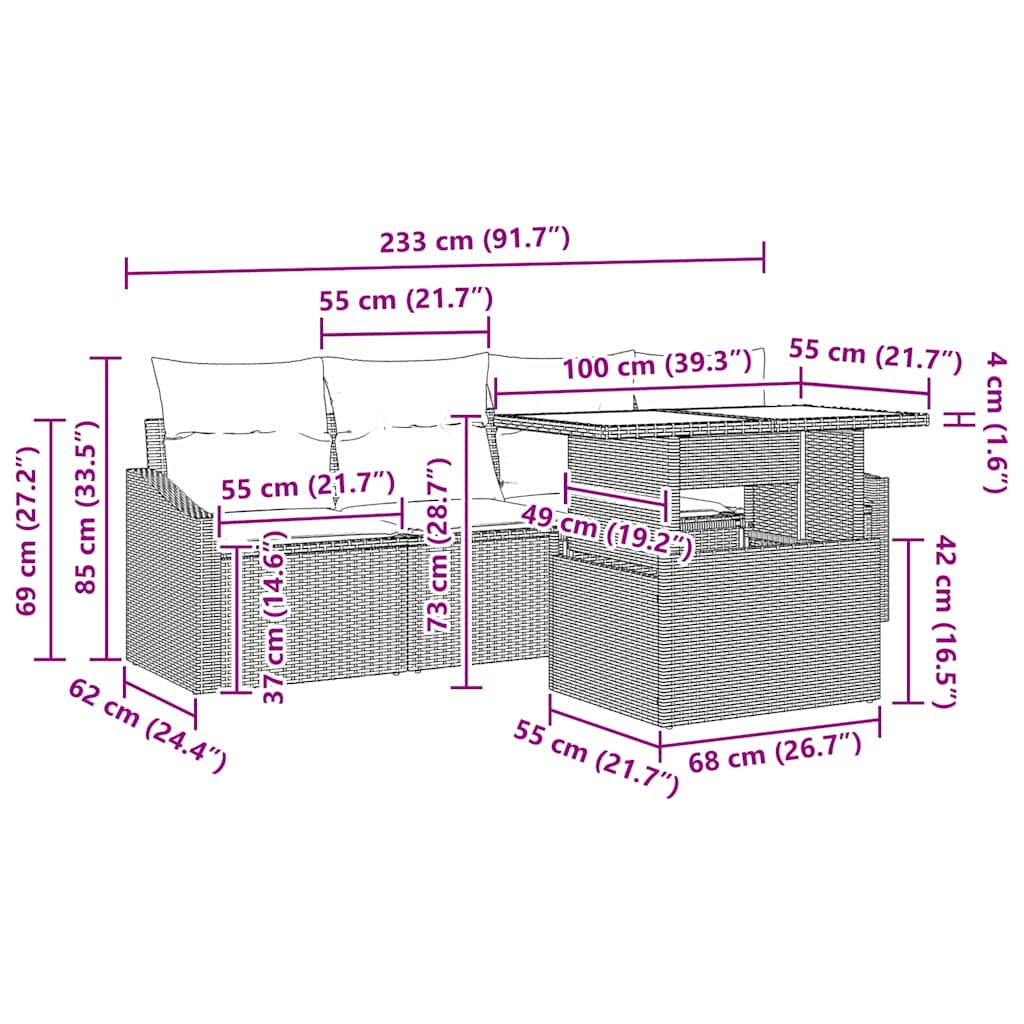Garden Sofa Set with Cushion 5 pcs Grey Poly Rattan