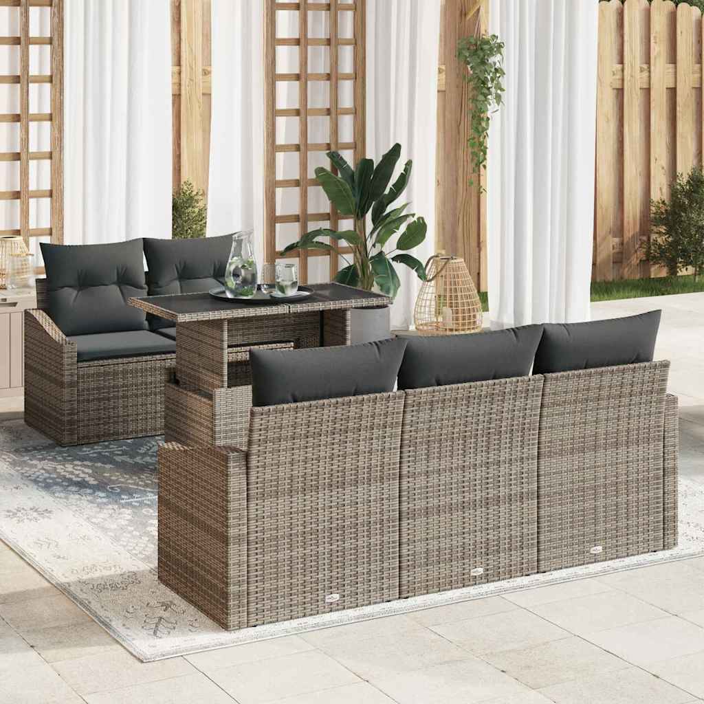 Garden Sofa Set with Cushion 6 pcs Grey Poly Rattan
