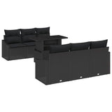 Garden Sofa Set with Cushion 7 pcs Black 100 x 55 x 73 cm - Front View