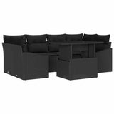 Garden Sofa Set with Cushion 7 pcs Black 100 x 55 x 73 cm - Front View