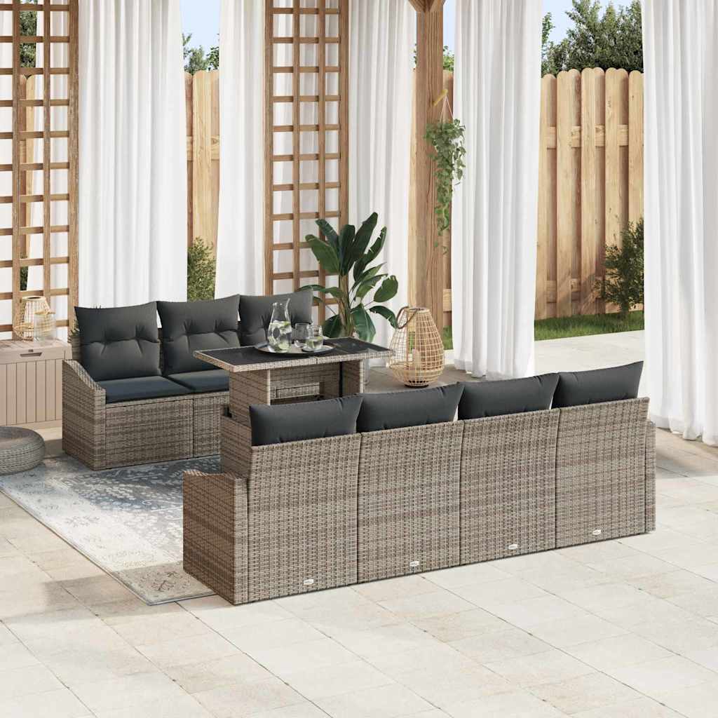 Garden Sofa Set with Cushion 8 pcs Grey Poly Rattan