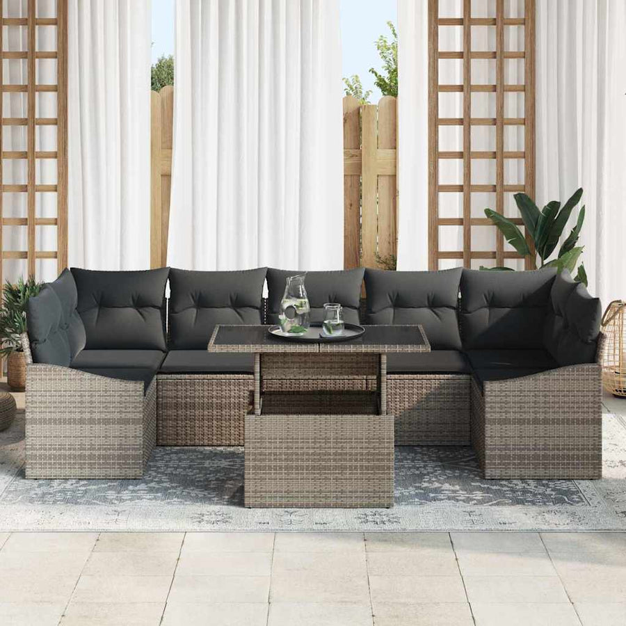 Garden Sofa Set 8 pcs Grey Poly Rattan