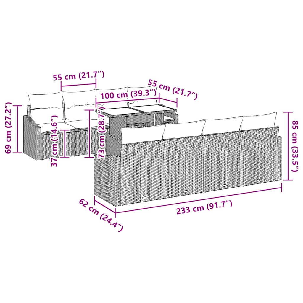Garden Sofa Set with Cushion Manual 7 pcs Grey 100 x 55 x 73 cm