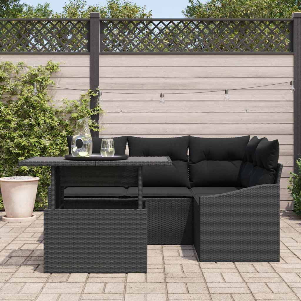 Garden Sofa Set with Cushion 5 pcs Black Poly Rattan
