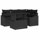 Garden Sofa Set with Cushion 5 pcs Black Poly Rattan