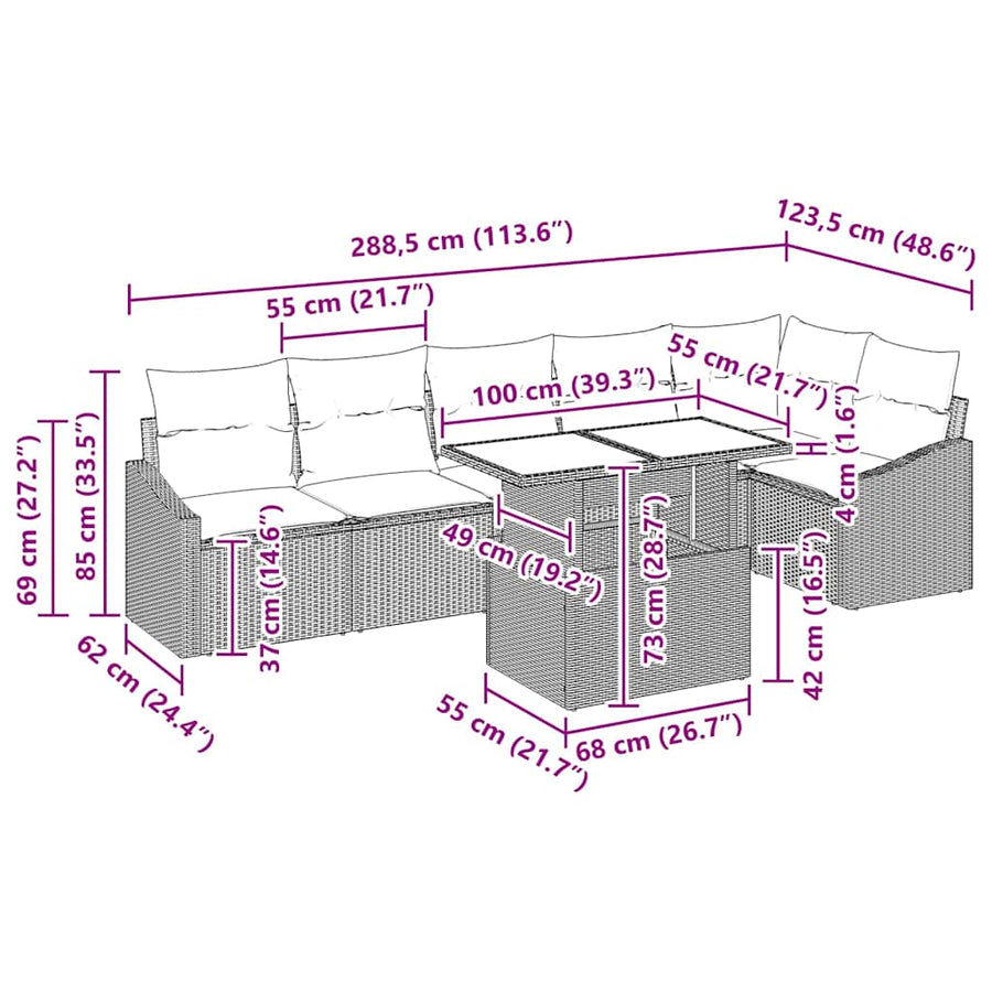 Garden Sofa Set 7 pcs Grey Poly Rattan