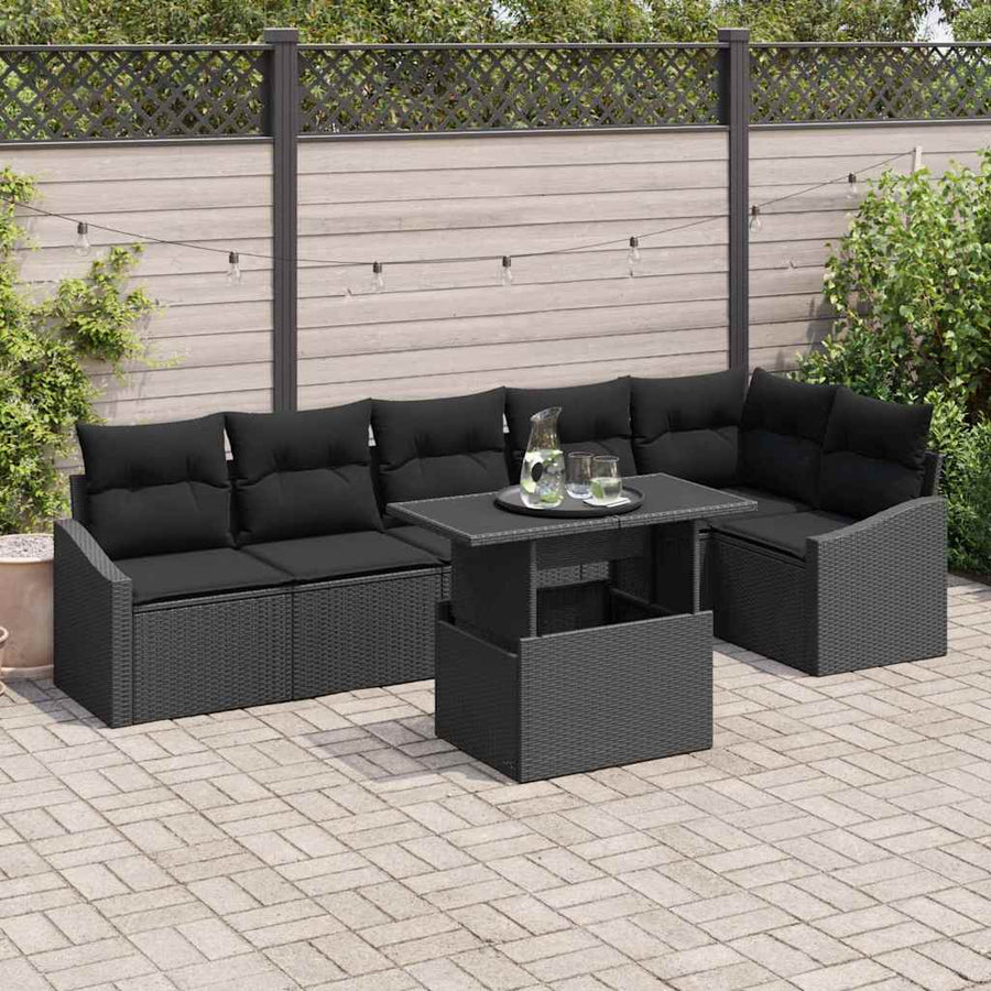 Garden Sofa Set 7 pcs Black Poly Rattan