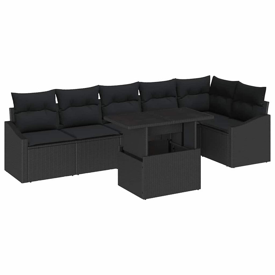 Garden Sofa Set 7 pcs Black Poly Rattan
