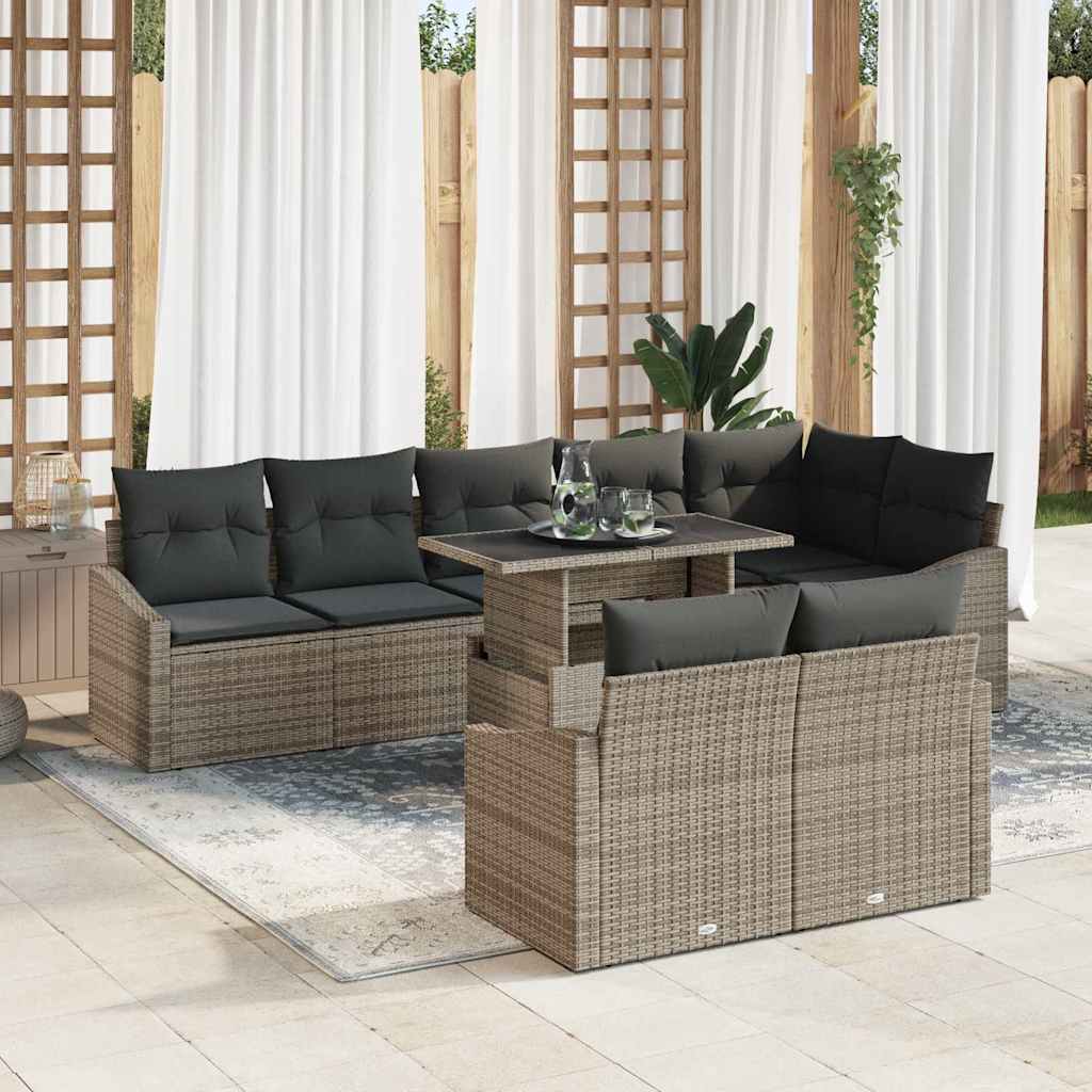 Garden Sofa Set with Cushion 9 pcs Grey Poly Rattan