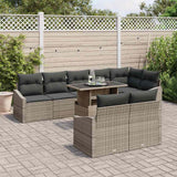 Garden Sofa Set with Cushion 9 pcs Grey Poly Rattan
