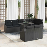 Garden Sofa Set with Cushion 9 pcs Black Poly Rattan