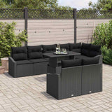 Garden Sofa Set with Cushion 9 pcs Black Poly Rattan