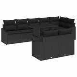 Garden Sofa Set with Cushion 9 pcs Black 100 x 55 x 73 cm - Front View