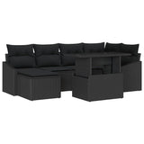 Garden Sofa Set 7 pcs Black Poly rattan, powder-coated steel - Front View