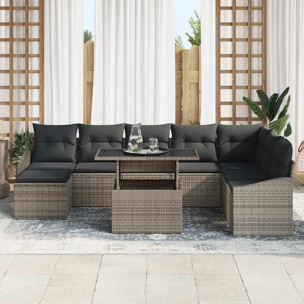 Sofa Set with Cushion with Storage 9 pcs Grey Poly Rattan