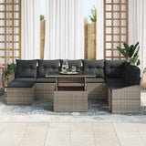 Garden Sofa Set 9 pcs Grey Poly rattan, powder-coated steel - Side View