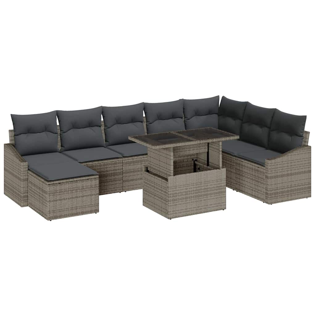 Sofa Set with Cushion with Storage 9 pcs Grey Poly Rattan