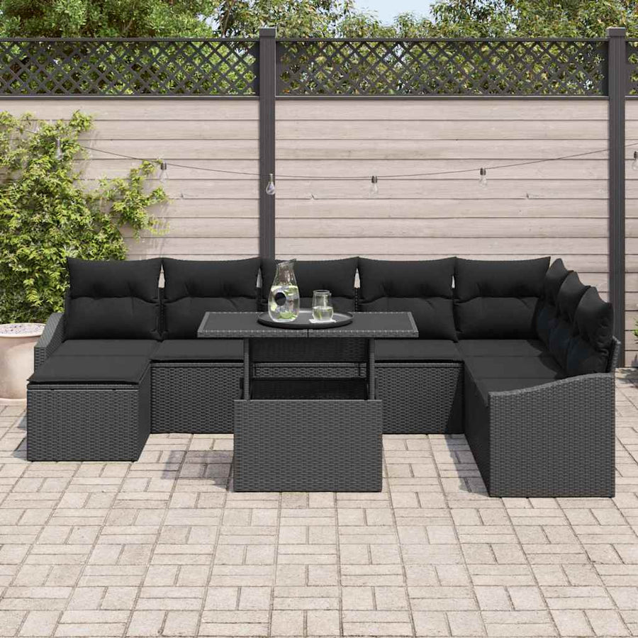 Sofa Set 9 pcs Black Poly Rattan