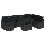 Garden Sofa Set 9 pcs Black Poly rattan and powder-coated steel - Front View