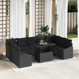 Sofa Set with Cushion Manual 10 pcs Black Poly Rattan