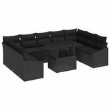Sofa Set with Cushion Manual 10 pcs Black Poly Rattan - Front View