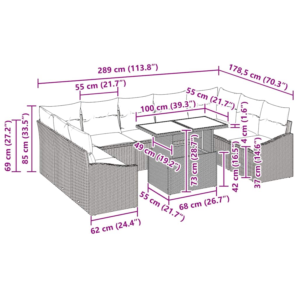 Sofa Set with Cushion Manual 10 pcs Black Poly Rattan