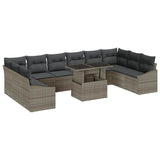 Sofa Set with Cushion Height Adjustable 11 pcs Grey Poly Rattan - Front View