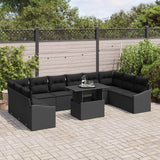 Sofa Set with Cushion Manual 11 pcs Black Poly Rattan - Side View