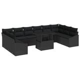 Sofa Set with Cushion Manual 11 pcs Black Poly Rattan