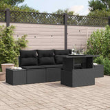 Sofa Set with Cushion Height Adjustable 5 pcs Black Poly Rattan