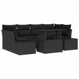 Sofa Set with Cushion Height Adjustable 7 pcs Black Poly Rattan