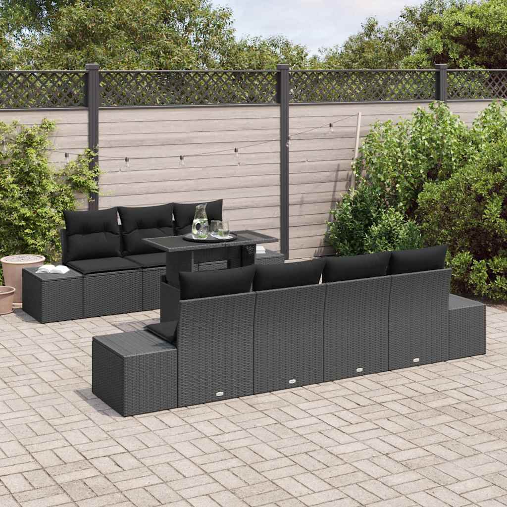 Sofa Set with Cushion Height Adjustable 8 pcs Black Poly Rattan