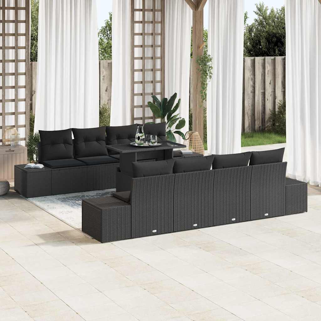 Garden Sofa Set with Cushion 9 pcs Black Poly Rattan