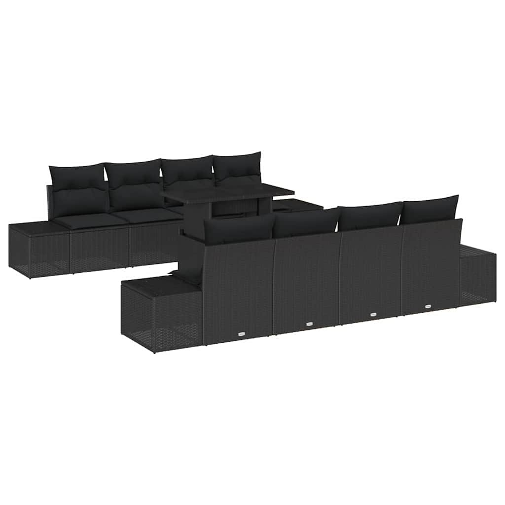 Garden Sofa Set with Cushion 9 pcs Black Poly Rattan