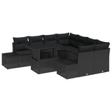 Garden Sofa Set with Cushion 9 pcs Black 100 x 55 x 73 cm - Front View