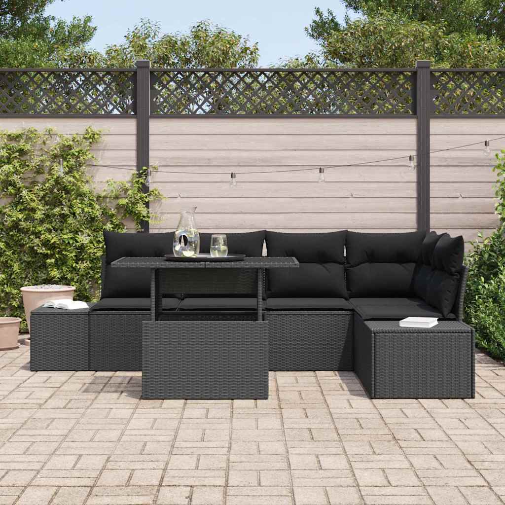 Garden Sofa Set with Cushion 6 pcs Black Poly rattan