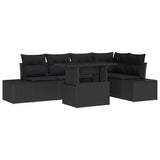 Garden Sofa Set with Cushion 6 pcs Black Poly rattan - Front View
