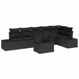 Garden Sofa Set with Cushion 7 pcs Black 100 x 55 x 73 cm - Front View