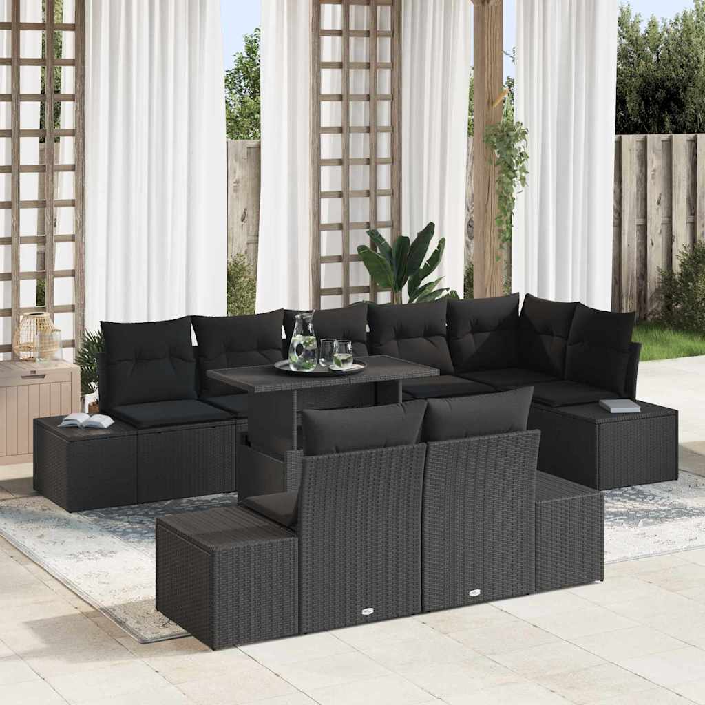 Garden Sofa Set with Cushion 9 pcs Black Poly Rattan