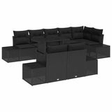 Garden Sofa Set with Cushion 9 pcs Black Poly Rattan - Front View