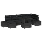 Garden Sofa Set with Cushion 8 pcs Black - Front View