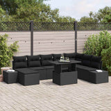 Garden Sofa Set 9 pcs Black Poly rattan and powder-coated steel