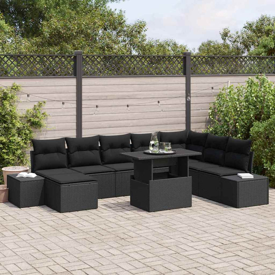 Garden Sofa Set 9 pcs Black Poly Rattan