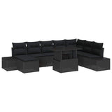 Garden Sofa Set 9 pcs Black Poly rattan and powder-coated steel - Front View