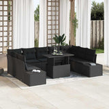 Garden Sofa Set with Cushion 10 pcs Black Poly Rattan
